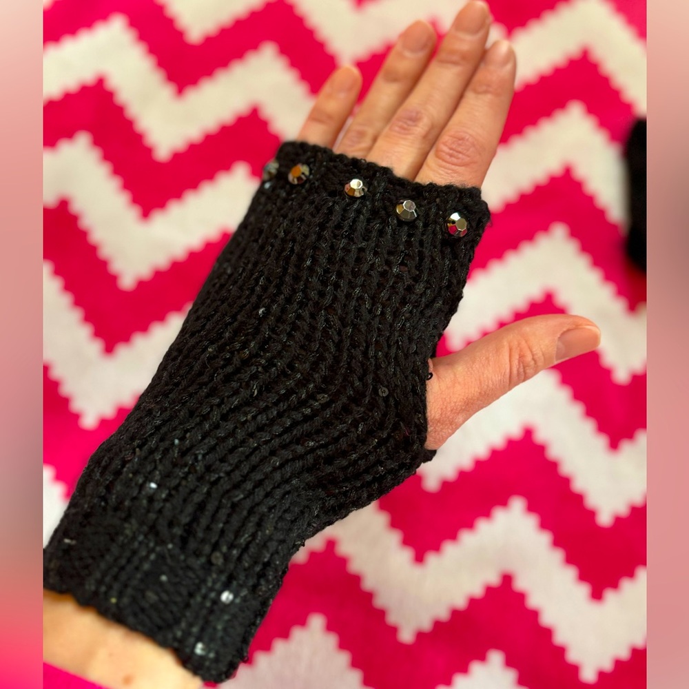 Mud Pie Andie Sequin Mitts Women's Sequin Knit Handwarmers fingerless gloves